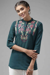 Turquoise Embroidered Cotton Top