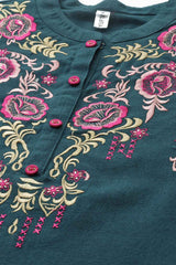 Turquoise Embroidered Cotton Top