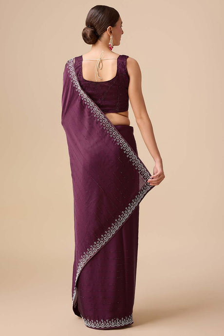 Wine Satin Silk Saree