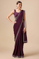 Wine Satin Silk Saree