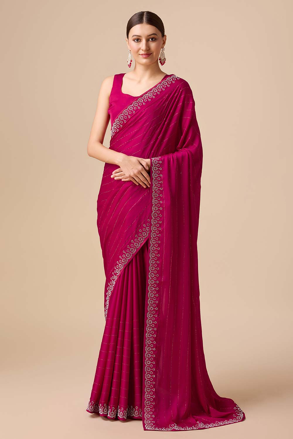 Magenta Satin Silk Saree