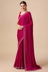 Magenta Satin Silk Saree