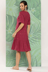 Red Embroidered Rayon Dress