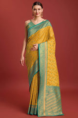 Mustard Weaving Banarasi Silk Saree