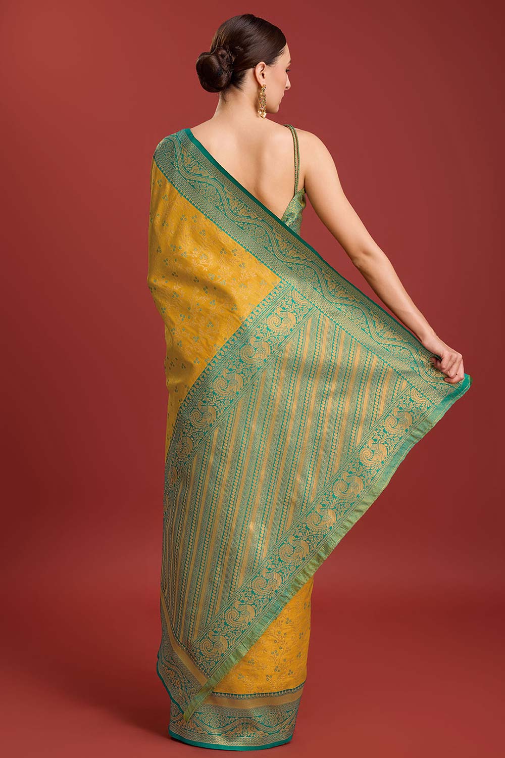 Mustard Weaving Banarasi Silk Saree