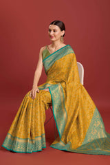 Mustard Weaving Banarasi Silk Saree