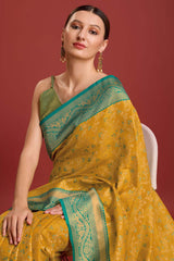 Mustard Weaving Banarasi Silk Saree