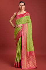 Parrot Green Weaving Banarasi Silk Saree