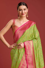 Parrot Green Weaving Banarasi Silk Saree