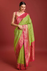 Parrot Green Weaving Banarasi Silk Saree