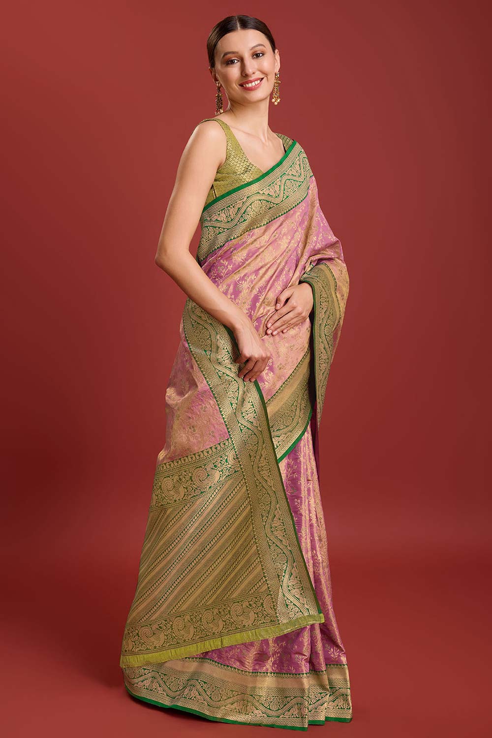 Rose Pink Weaving Banarasi Silk Saree