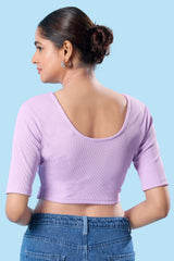 Light Purple Cotton Lycra Stretchable Elbow Sleeves Blouse