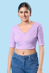 Light Purple Cotton Lycra Stretchable Elbow Sleeves Blouse