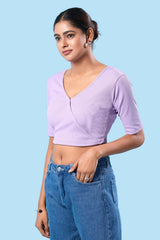 Light Purple Cotton Lycra Stretchable Elbow Sleeves Blouse