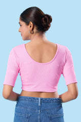 Pink Cotton Lycra Stretchable Elbow Sleeves Blouse