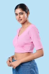 Pink Cotton Lycra Stretchable Elbow Sleeves Blouse