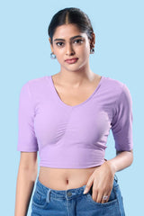 Light Purple Cotton Lycra Stretchable Elbow Sleeves Blouse