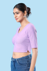 Light Purple Cotton Lycra Stretchable Elbow Sleeves Blouse