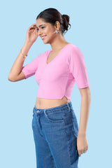 Pink Cotton Lycra Stretchable Elbow Sleeves Blouse