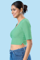 Sea Green Cotton Lycra Stretchable Elbow Sleeves Blouse