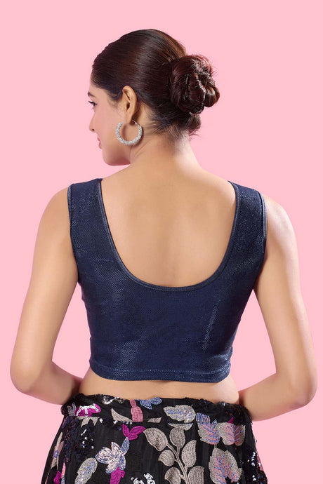 Navy Blue Shimmer Stretchable Sleeveless Blouse