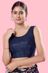 Navy Blue Shimmer Stretchable Sleeveless Blouse