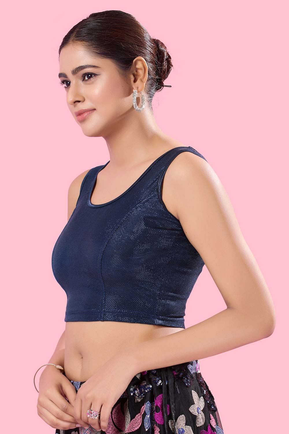 Navy Blue Shimmer Stretchable Sleeveless Blouse