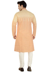 Men's Orange Cotton Embroidered Kurta Pajama