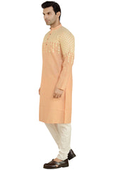 Men's Orange Cotton Embroidered Kurta Pajama