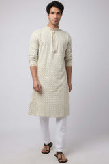 Light Brown Cotton Mirror Sequins Embroidered Kurta Pajama Set