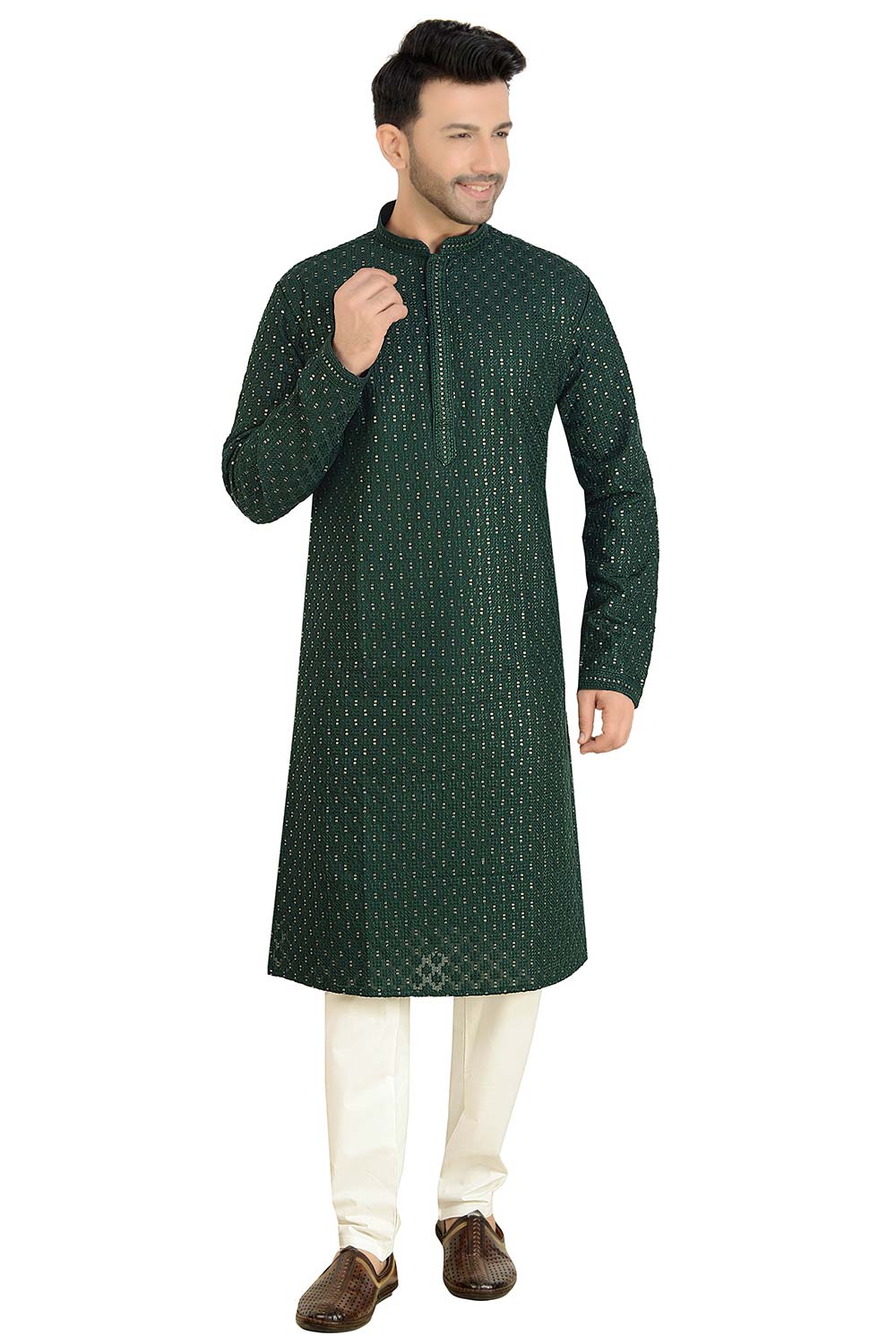 Bottle Green Georgette Kurta Pajama