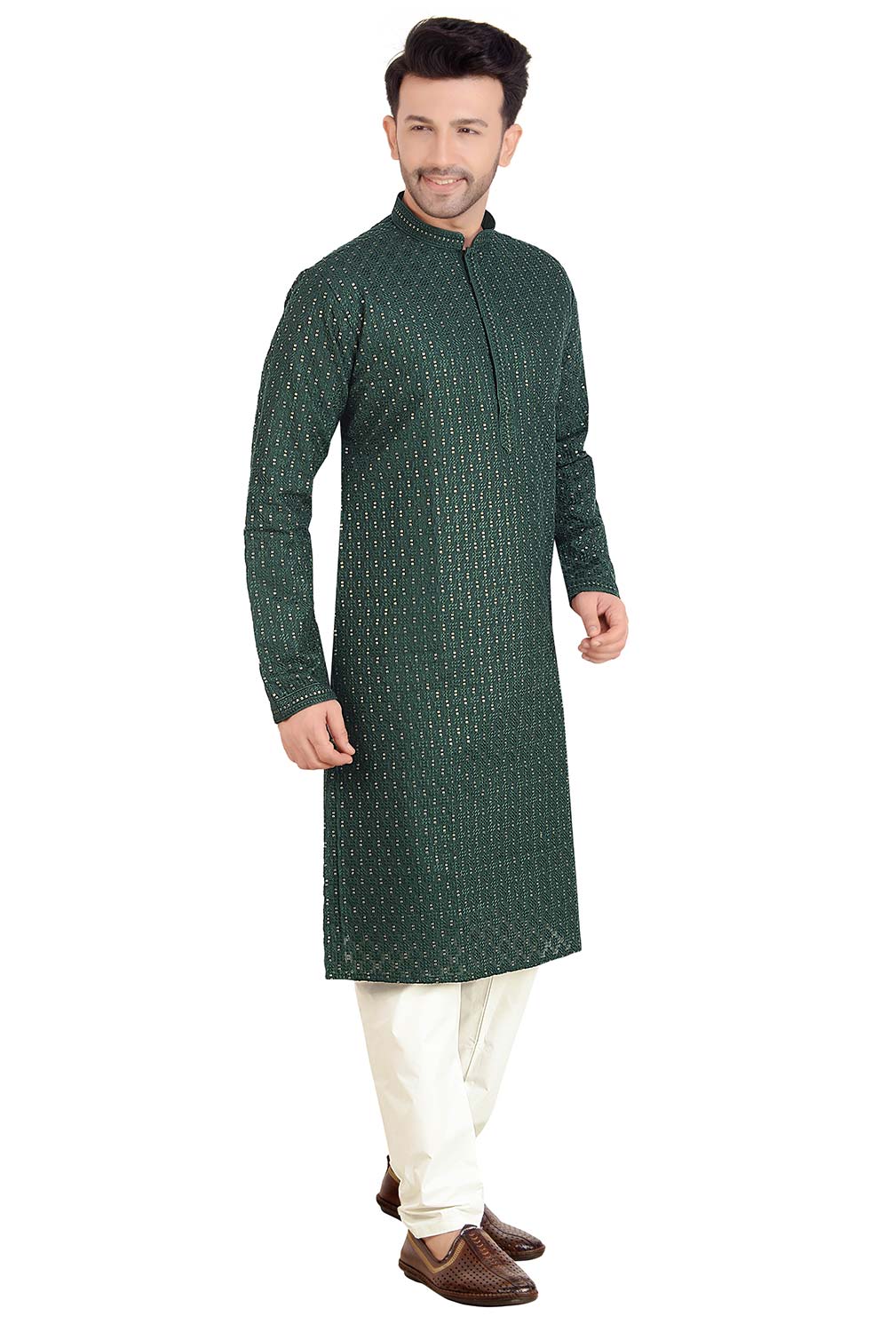 Bottle Green Georgette Kurta Pajama