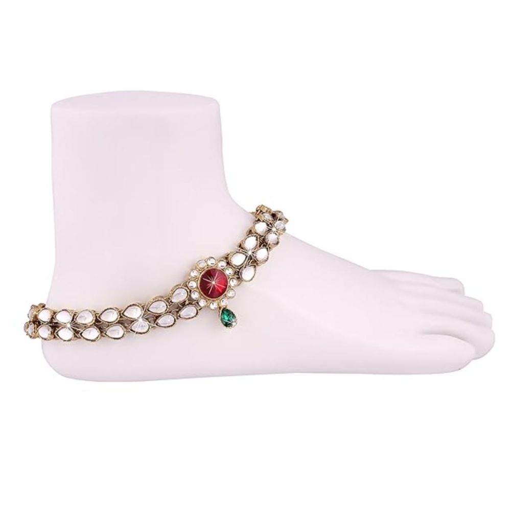 Traditional Gold Plated Kundan Payal Anklets Jewellery For Womens And Girls