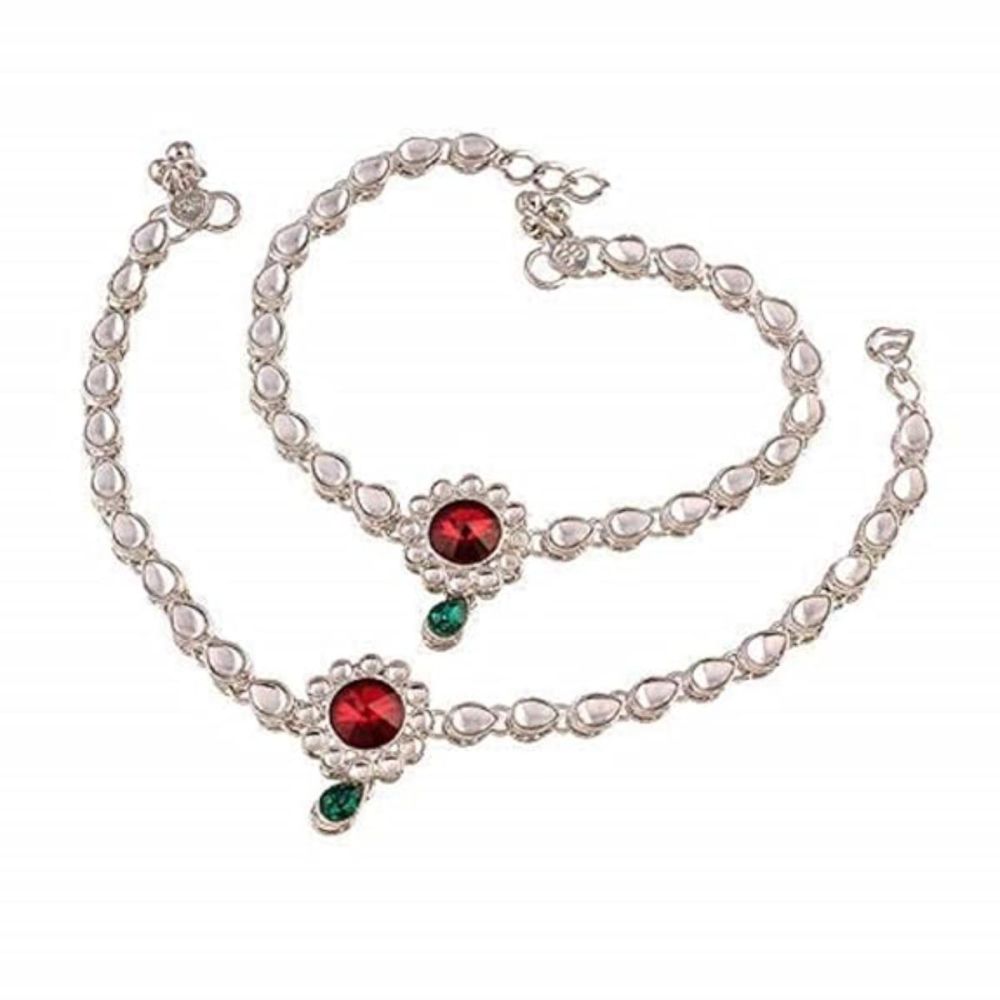 Traditional Silver Plated Kundan Anklets For Girls And Womens