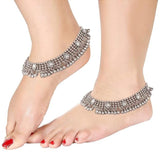 Ethnic Traditional Oxidised Silver Kundan Anklet For Girls And Womens