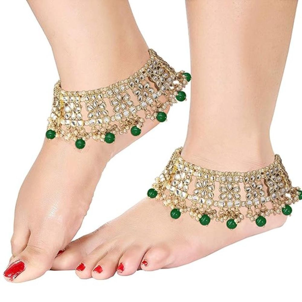 Gold Plated Bridal Kundan Anklets For Womens