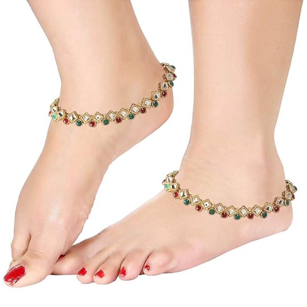 Gold Plated Traditional Kundan Anklets For Womens