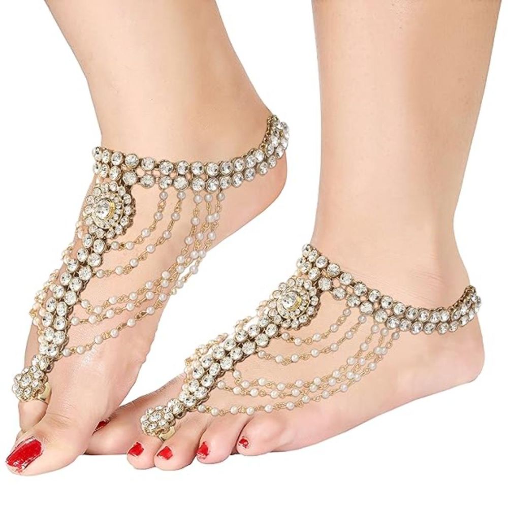 Gold Plated Traditional Kundan Payal Anklets For Womens