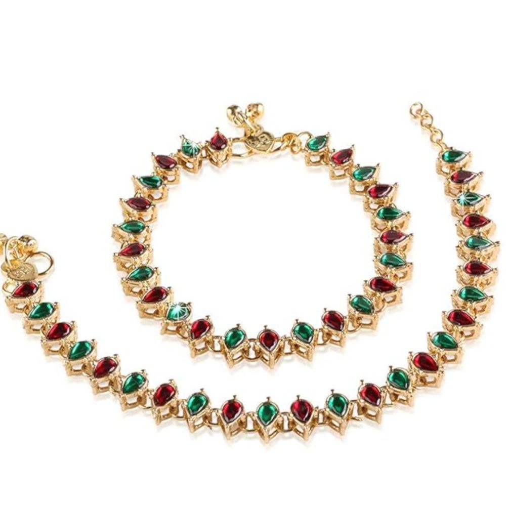 Womens And Girls Traditional Gold Plated Alloy Kundan Payal Anklets Jewellery