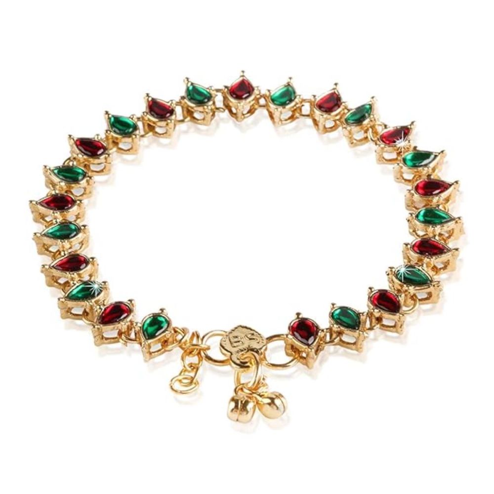 Womens And Girls Traditional Gold Plated Alloy Kundan Payal Anklets Jewellery