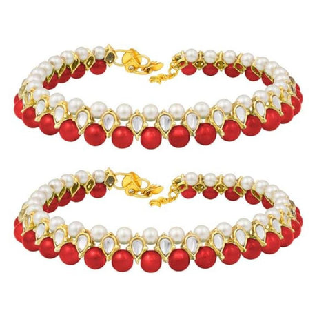 Traditional Gold Plated Kundan Pearl Payal Anklets Jewellery For Womens And Girls