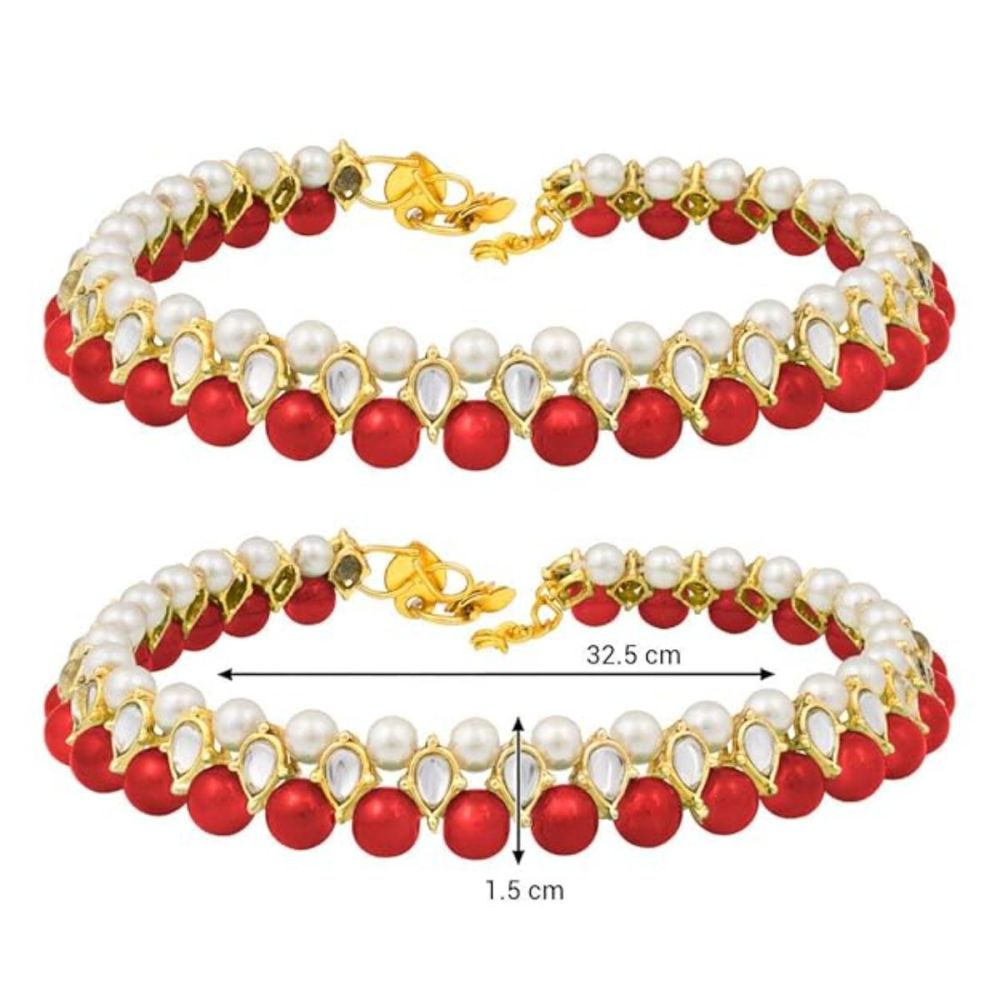 Traditional Gold Plated Kundan Pearl Payal Anklets Jewellery For Womens And Girls