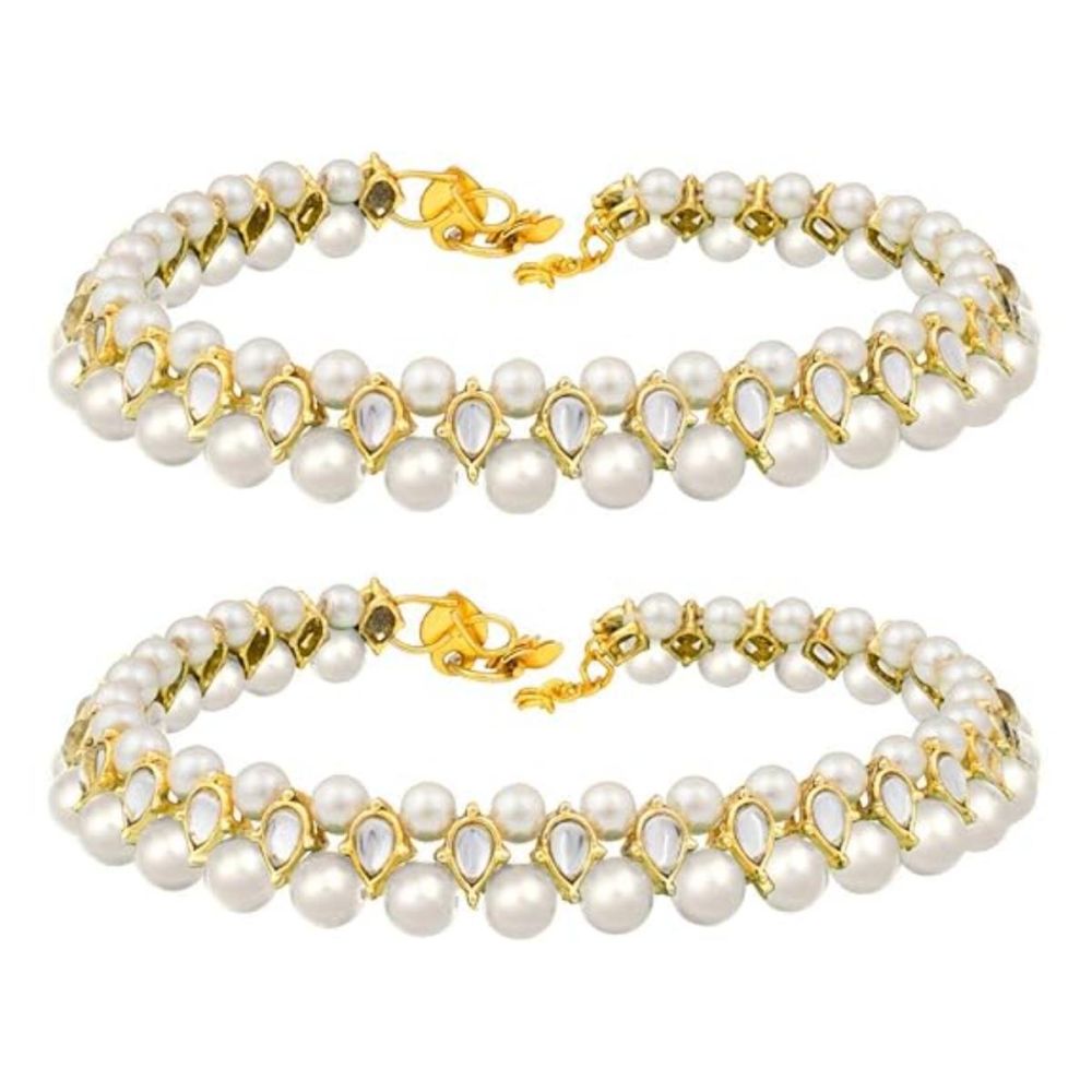 Traditional Gold Plated Kundan Pearl Payal Anklets Jewellery For Womens And Girls