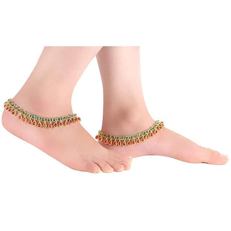 Traditional Gold Plated Kundan Payal Anklets Jewellery For Womens And Girls