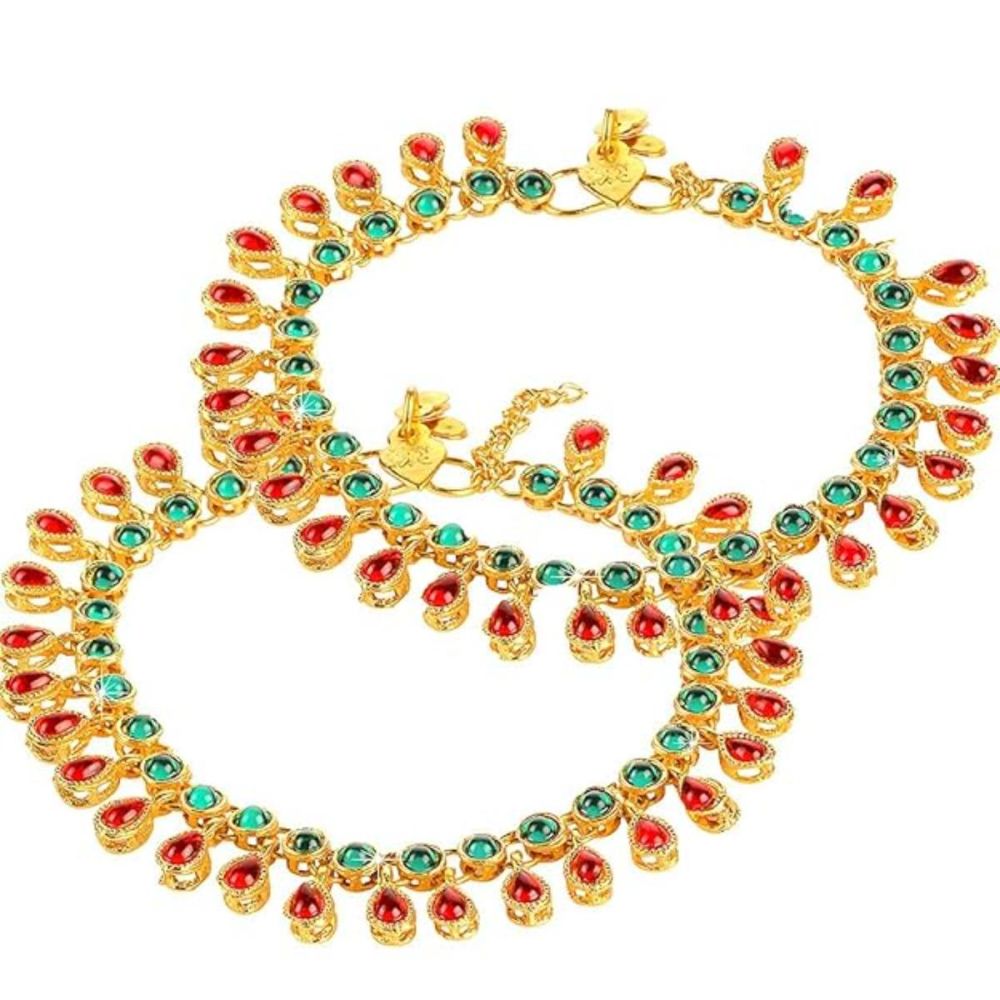 Traditional Gold Plated Kundan Payal Anklets Jewellery For Womens And Girls