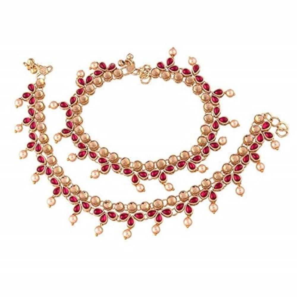 Traditional Gold Plated Kundan Pearl Payal Anklet For Girls And Womens