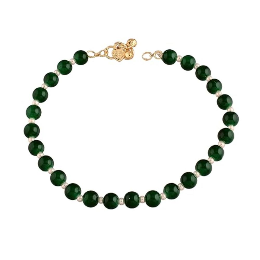 Adjustable Pearl And Green Beads Single Anklet Payal Bracelet For Womens