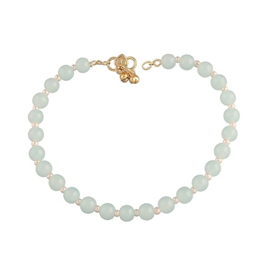 Adjustable Pearl And Mint Beads Single Anklet Payal Bracelet For Womens