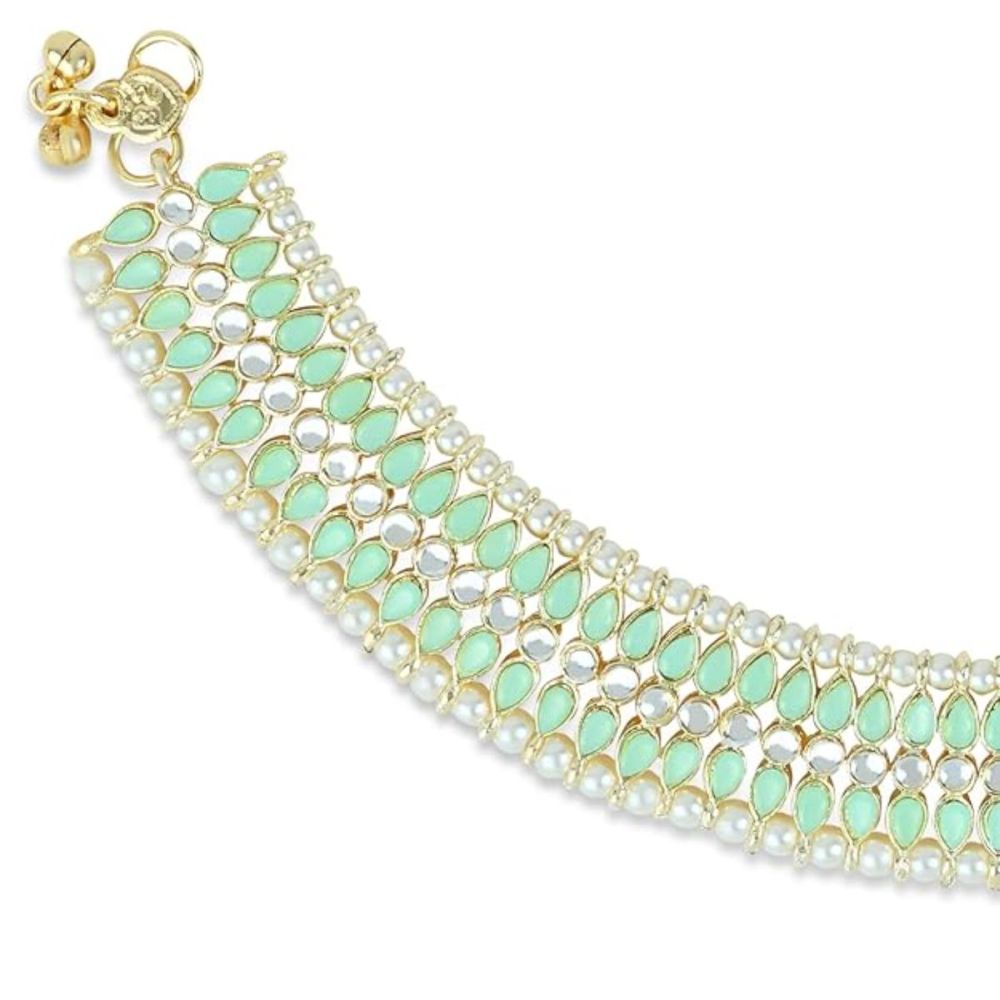 Traditional Alloy Gold Plated Kundan Pearl Payal Anklet For Womens