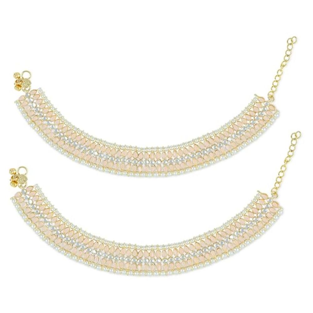 Traditional Alloy Gold Plated Kundan Pearl Payal Anklet For Womens